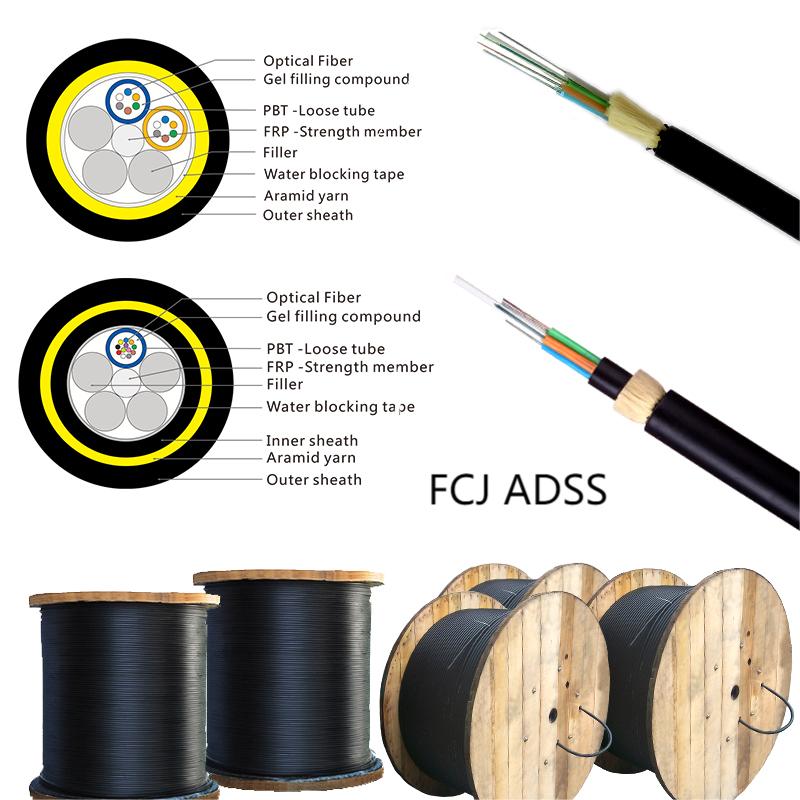 Outdoor 6/12/24/36/48/96/144 Core ADSS G652D Manufacturers Price Aerial Single Mode fiber optic cable