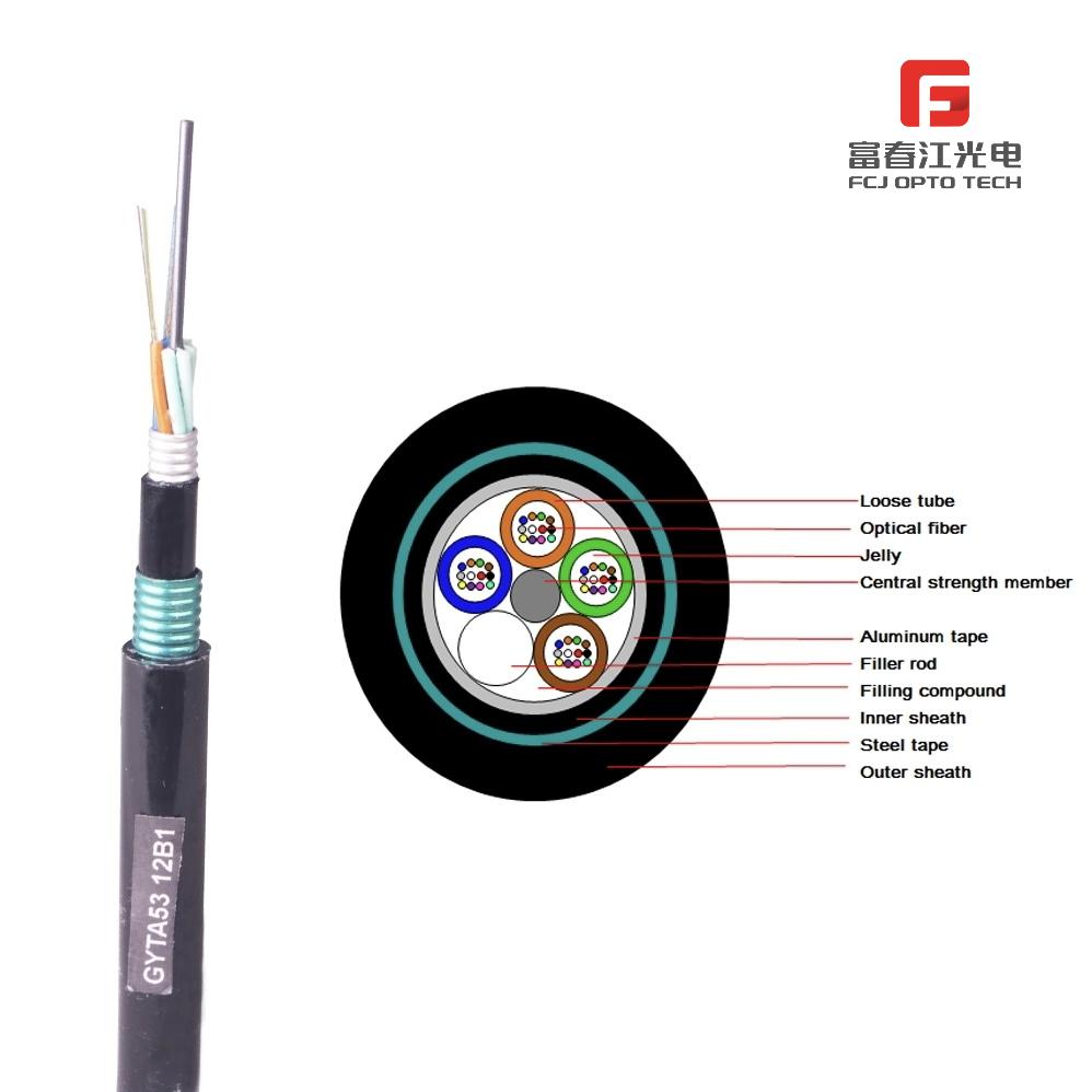 GYTA53 Armoured 4 6 8 12 16 24 48 72 96 144 Core Fiber Optic Cable Price Per Meter Steel Tape GYTA G652D G657A